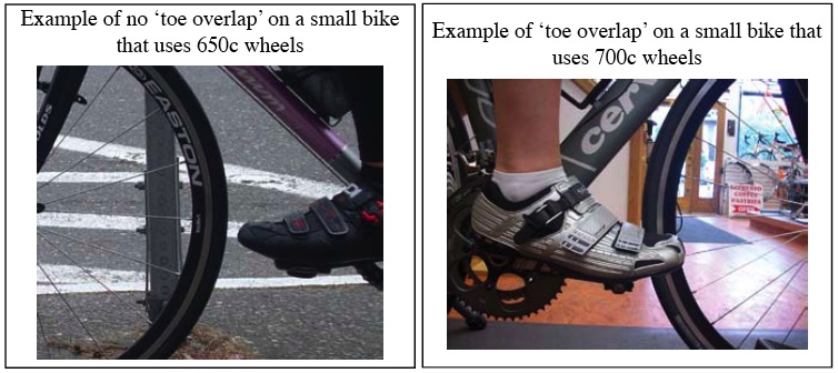 Comparision of Toe Overlap on 2 Bikes: A Rodriguez with none, another brand with lots
