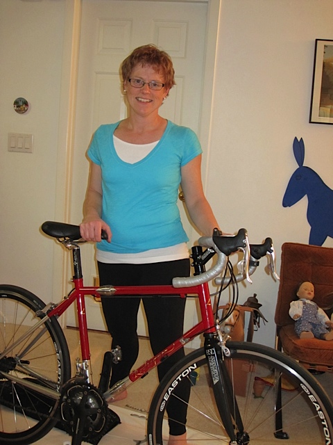 Angela smiling success with the bike complete