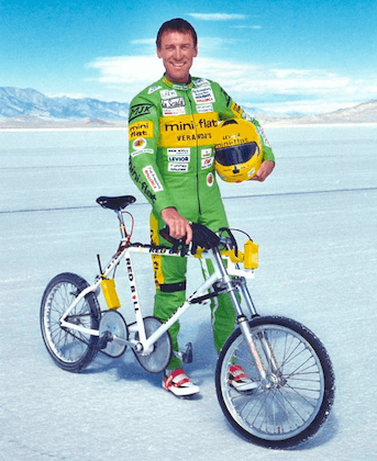 Fred Rompelberg holds sets the Bicycle land speed record