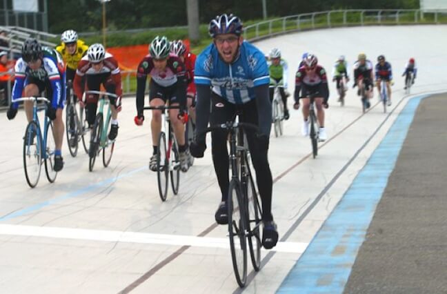 Winning a race on a Rodriguez steel Bicycle