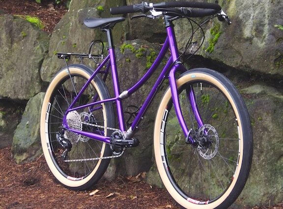 Nancy rider her Rodriguez touring bicycle