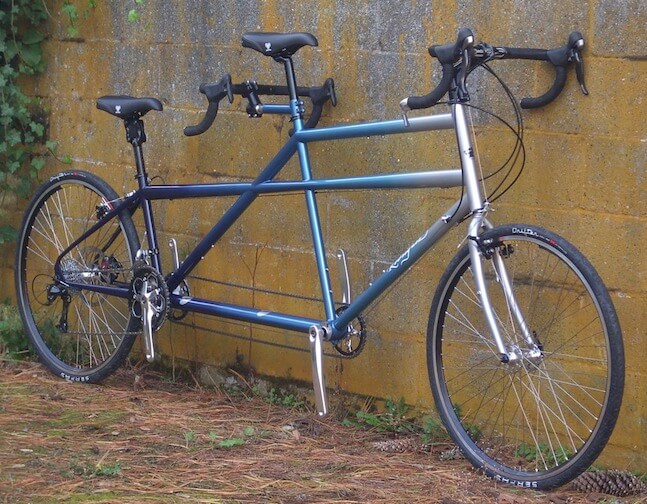 Silver Blue fade Rodriguez Custom tandem built for very tall front rider and short back rider
