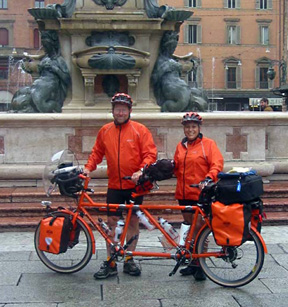 Charlie and Rose Ann with their tandem in Italy